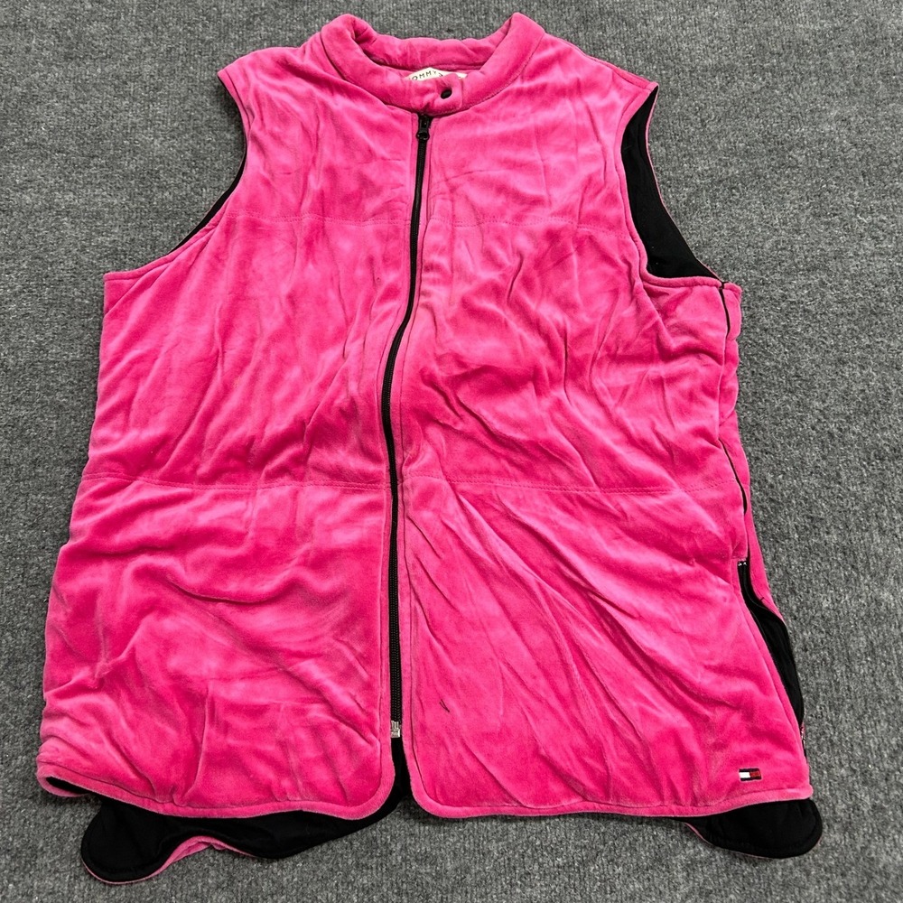 Tommy Hilfiger Vest Womens Size XL Pink Velour Puffer Zip Up Sleeveless Jacket